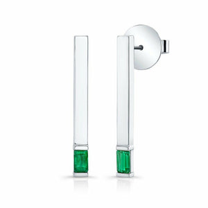 1Ct Green Emerald Match Stick Vertical Drop Women Earrings 14K White Gold Finish