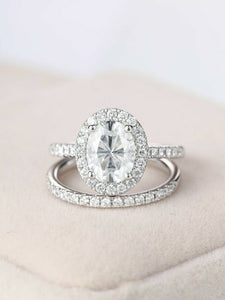 Halo Bridal Set Engagement Ring 2.3ct Oval Cut VVS1D Diamond 14k White Gold Over