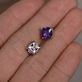 1ct Cushion Purple Amethyst Solitaire Stud Earrings 14k White Gold Finish