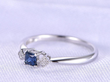 0.5ct Princess Blue Sapphire Diamond Accent Solitaire Ring 14k White Gold Finish