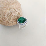 2.4ct Engagement Ring Green Emerald Cut Halo Solitaire 14k White Gold Finish