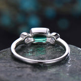 1Ct Green Emerald Milgrain Trilogy Solitaire Engagement Ring 14K White Gold Over