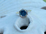 1.7ct Round Cut London Blue Topaz Hexagon Solitaire Ring 14k White Gold Finish