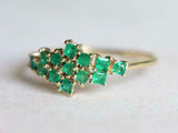 3ct Princess Cut Green Emerald Cluster Minimalist Ring 14k Yellow Gold Finish