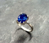 2ct Engagement Ring Oval Cut Blue Sapphire Solitaire Women 14k White Gold Finish