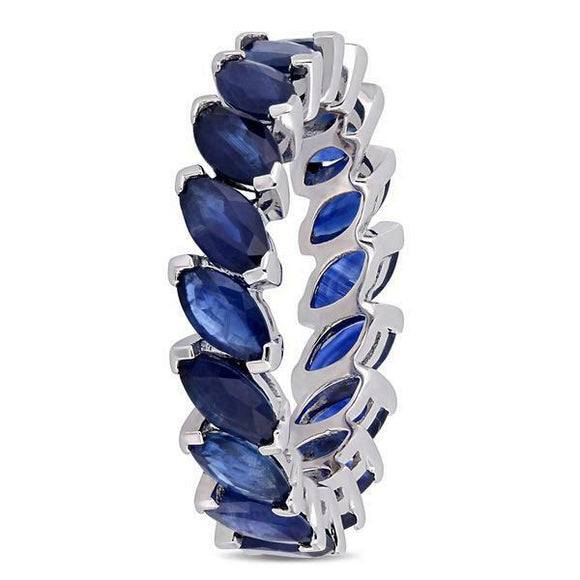 4Ct Marquise Cut Blue Sapphire Full Eternity Wedding Band 14K White Gold Finish