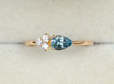 1ct Pear Cut Blue Aquamarine Diamond Petite Minimalist Ring 14k Yellow Gold Over