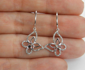 2ct Round Cut VVS1 Diamond Butterfly Design Drop Earrings 14k White Gold Finish