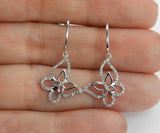 2ct Round Cut VVS1 Diamond Butterfly Design Drop Earrings 14k White Gold Finish