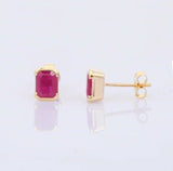 1.2ct Stud Earrings Emerald Cut Pink Ruby Solitaire Design 14k YellowGold Finish