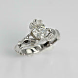 1ct Heart Cut Diamond Solitaire Engagement Claddagh Ring 14k White Gold Finish