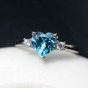 1ct Heart Cut Blue Aquamarine Diamond Accents Trilogy Ring 14k White Gold Finish