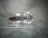 Trilogy Solitaire Engagement Ring 2.5ct Emerald Cut Diamond 14k WhiteGold Finish