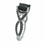 3Ct Princess Cut Black Diamond Split Shank Engagement Ring 14K White Gold Finish