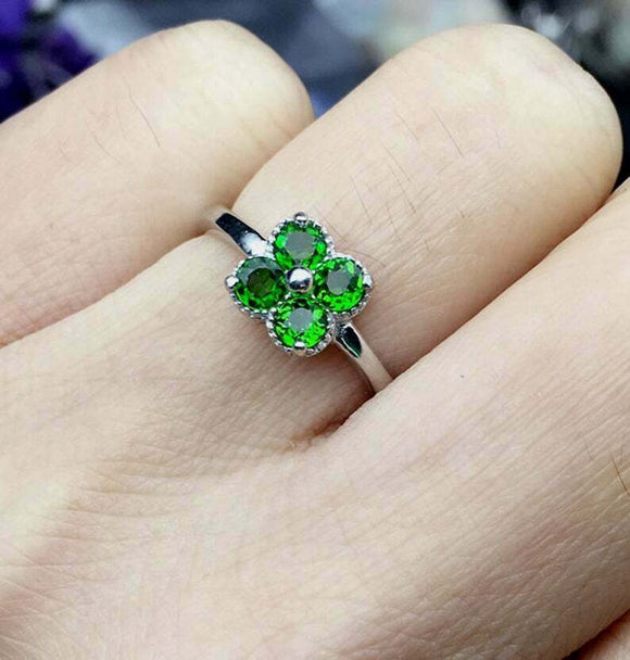 1ct Round Cut Green Emerald Engagement Ring Floral Solitaire 14k White Gold Over