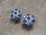 2.5ct Stud Earrings Round Cut Blue Sapphire Floral Cluster 14k White Gold Finish