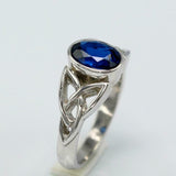 2ct Oval Blue Sapphire Engagement Ring Celtic Trinity Knot 14k White Gold Finish