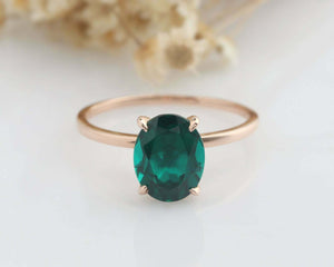 1.5ct Oval Cut Green Emerald Engagement Ring 4 Prong Solitaire 14k RoseGold Over