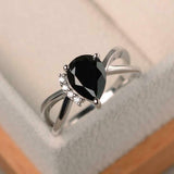 1ct Pear Black Diamond Split Band Solitaire Round Accent Ring 14k WhiteGold Over