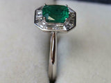 2ct Engagement Ring Cushion Cut Green Emerald Baguette Halo 14k WhiteGold Finish