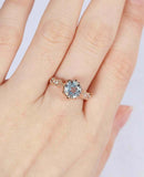 1.2ct Round Blue Aquamarine Engagement Ring Vintage Art Deco 14k Rose Gold Over