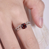 1.5ct Cushion Cut Red Garnet Engagement Ring Bridal Set 14k White Gold Finish