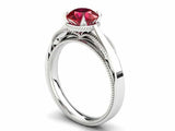 1ct Round Cut Red Ruby Engagement Ring Milgrain Solitaire 14k White Gold Finish