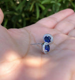 2.2Ct Round Cut Blue Sapphire Diamond Halo Stud Earrings 14K White Gold Finish