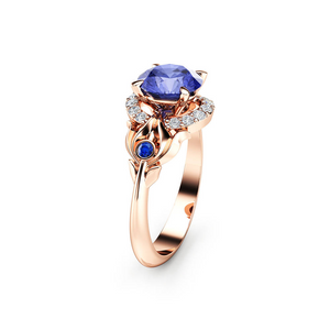 2ct Round Cut Blue Sapphire Engagement Ring 14k Rose Gold Finish Antique Vintage