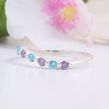 1ct Round Alternate Purple Amethyst Blue Topaz Wedding Band 14k White Gold Over