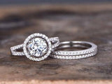 5Ct Round Cut Diamond Bridal Trio Set Split Band Halo Ring 14K White Gold Finish