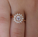 2ct Round Diamond Marquise Stone Halo Sun Floral Ring 14k Rose Gold Finish Ring