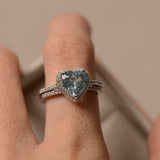 2ct Engagement Ring Heart Cut Aquamarine Halo Bridal Set 14k White Gold Finish