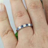 3ct Round Blue Sapphire Diamond Half Eternity Wedding Band 14k White Gold Finish