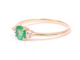 1ct Engagement Ring Round Cut Green Emerald Three Stone 14k Rose Gold Finish