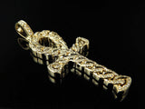 0.7ct Round Cut VVS1D Diamond Pendant Cuban Link Ankh Cross 14k Yellow Gold Over