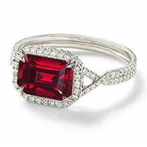 1ct Emerald Cut Red Garnet Accents Solitaire Engagement Ring 14k White Gold Over