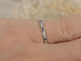 0.8ct Round Cut Blue Sapphire Wedding Band Stackable Women 14k White Gold Finish