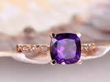 1ct Cushion Cut Purple Amethyst Solitaire Engagement Ring 18k Rose Gold Finish