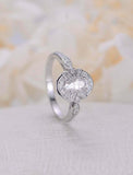 2ct Oval Cut Diamond Engagement Ring Vintage Art Deco Halo 14k White Gold Finish