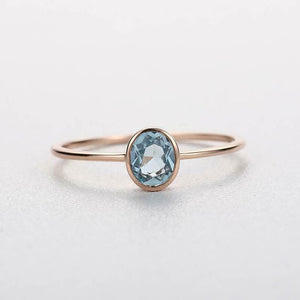 1ct Oval Blue Aquamarine Bezel Set Solitaire Engagement Ring 14k Rose Gold Over