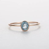 1ct Oval Blue Aquamarine Bezel Set Solitaire Engagement Ring 14k Rose Gold Over