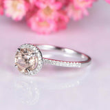 1.5ct Round Cut Peach Morganite Halo Wedding Engagement Ring 14k White Gold Over