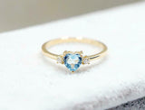 1ct Heart Blue Aquamarine Engagement Ring Minimalist Trilogy 14k YellowGold Over