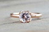 1ct Round Peach Morganite Lotus Flower Petal Solitaire Ring 14k Rose Gold Finish