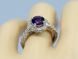 2.3ct Round Cut Purple Amethyst Engagement Ring Diamond Halo 14k White Gold Over