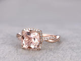 1.5ct Cushion Cut Peach Morganite Engagement Ring 14k Rose Gold Finish Infinity