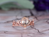 1ct Pear Cut Peach Morganite Engagement Ring Crown Milgrain 14k Rose Gold Finish