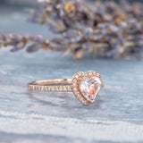 1.3ct Heart Cut Peach Morganite Halo Solitaire Engagement Ring 14k RoseGold Over