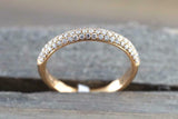 2ct Round Cut Diamond Wedding Band 14k Rose Gold Finish Three Row Half Eternity